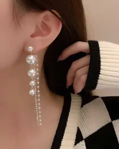 Korean Vintage Crystal Pearl Tassel Drop Earring